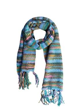 🍒NEW Cozy Handknit Tassled Scarf in Blueberry Bubblegum Stripe by Coko Loko